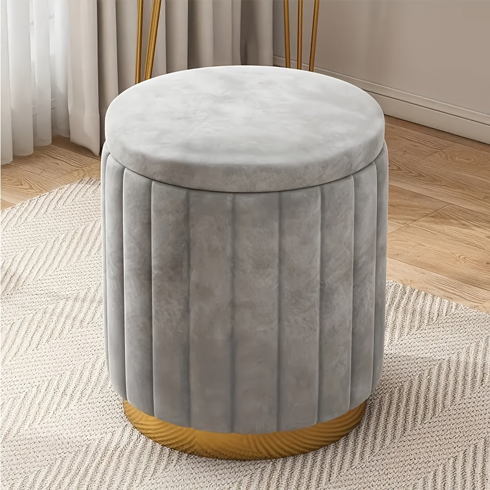 Puf de almacenamiento de estilo nórdico y elegante – Redondo, con espacio de almacenamiento y acabado de espejo