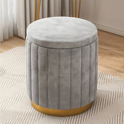 Puf de almacenamiento de estilo nórdico y elegante – Redondo, con espacio de almacenamiento y acabado de espejo