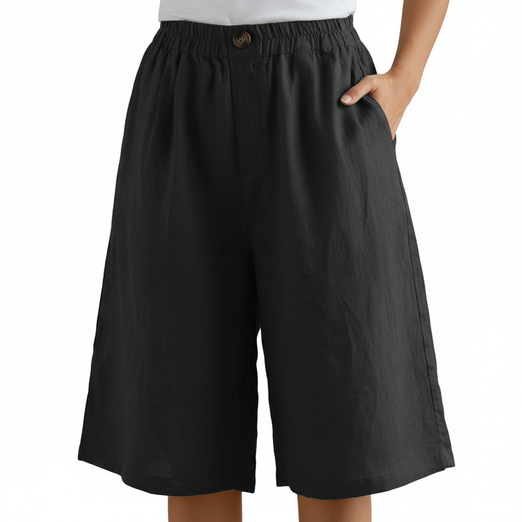 Shorts corti da donna in cotone e lino — Shorts estivi larghi a vita alta