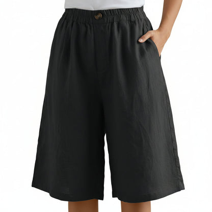 Shorts corti da donna in cotone e lino — Shorts estivi larghi a vita alta