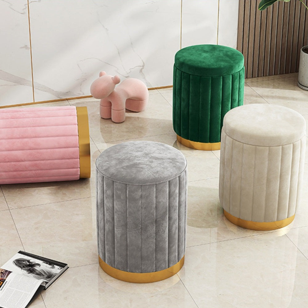 Puf de almacenamiento de estilo nórdico y elegante – Redondo, con espacio de almacenamiento y acabado de espejo