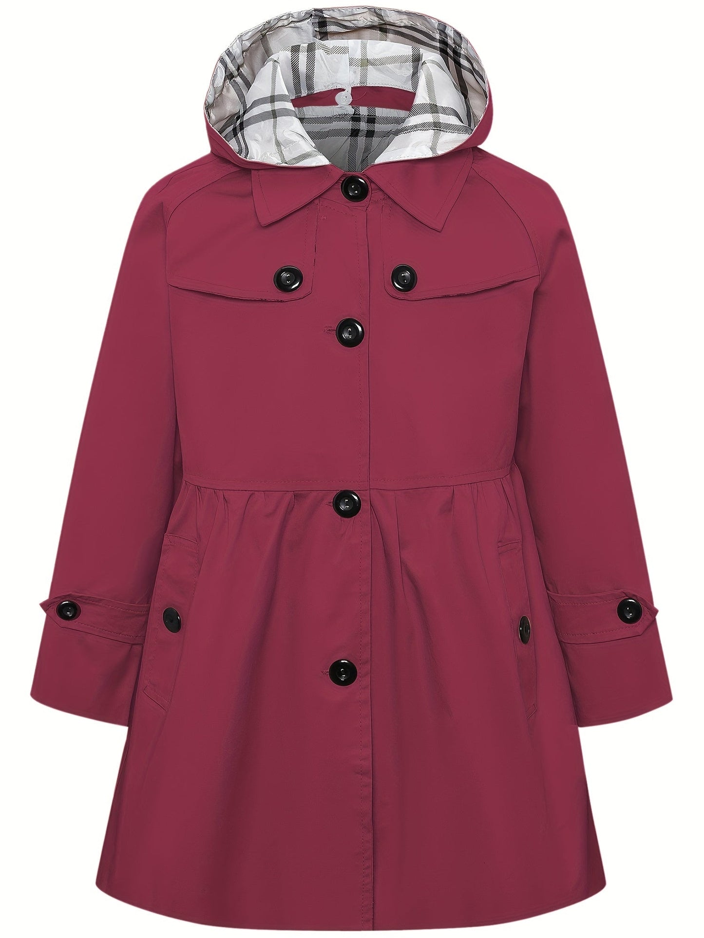 Girls' Hooded Trench Coat with Buttons - Haicey