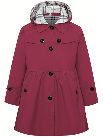 Girls' Hooded Trench Coat with Buttons - Haicey