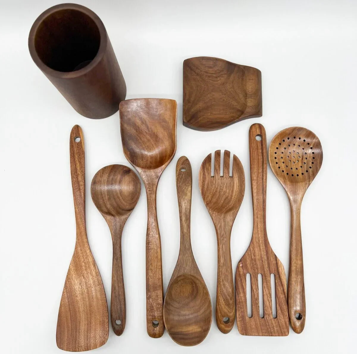 Set de utensilios de cocina de madera de teca - Duradero - Elegante - Funcional