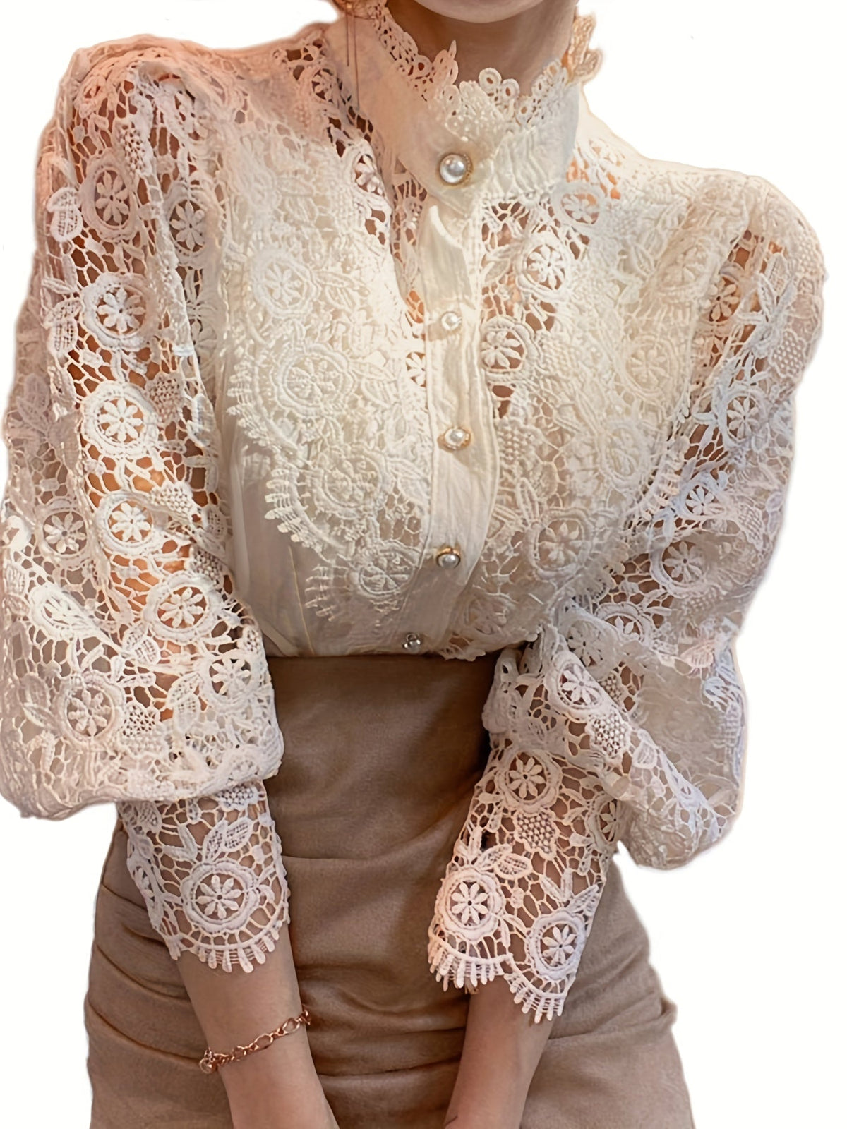 Victorian-Inspired Blouse with Pearl Button - Subtle Elegance for Every Occasion