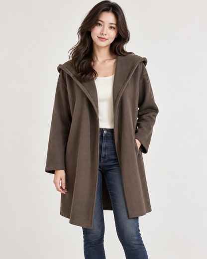 Manteau classique en laine pour femme avec col châle et poches passepoilées
