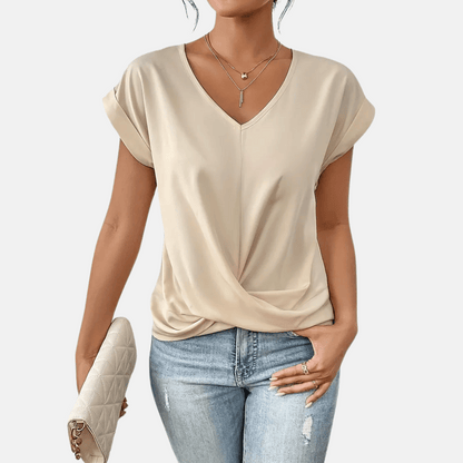 Blusa da donna con scollo a V e orlo drappeggiato