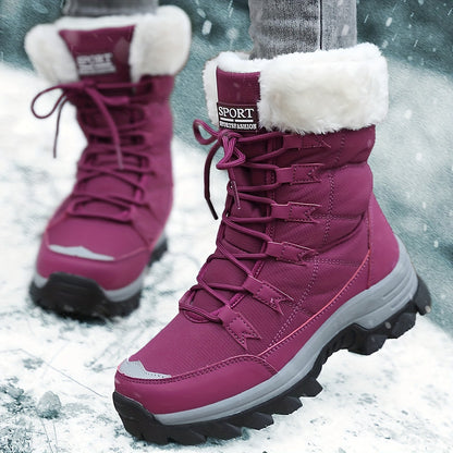 Ladies Waterproof Snow Boots with Faux Fur Trim and Laces