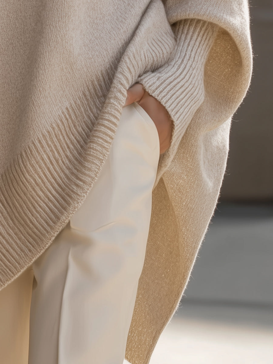 Ladies Luxe Knitted Jumper with Round Neck and Asymmetrical Hem