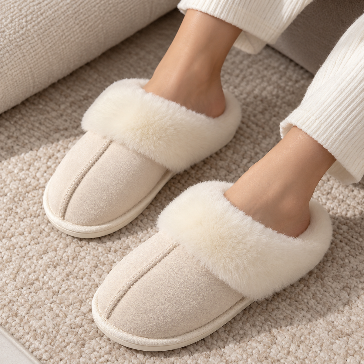 Women's Winter Fluffy Slippers with Anti-Slip Sole and Warm Lining