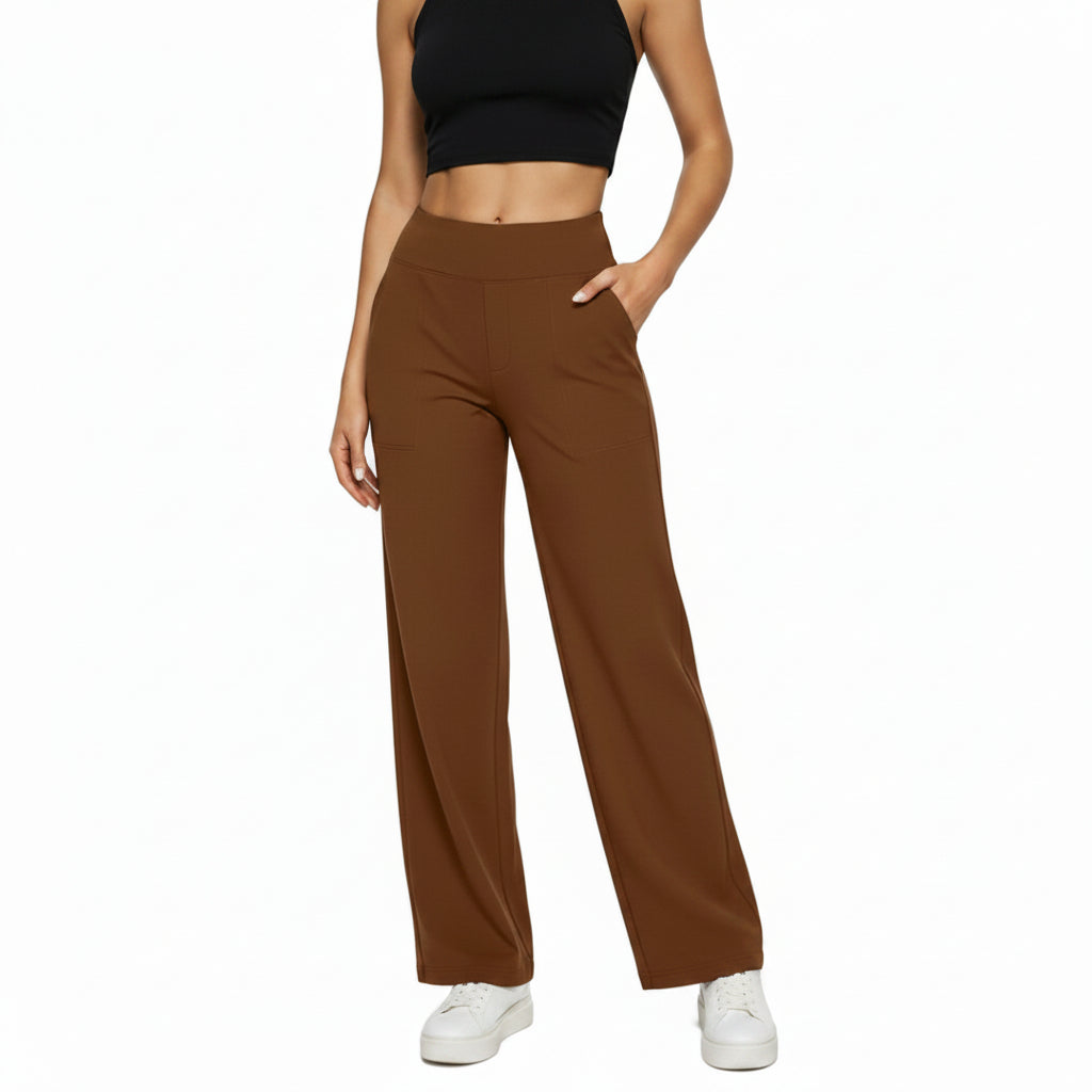 Straight Leg High Waist Trousers with Pockets