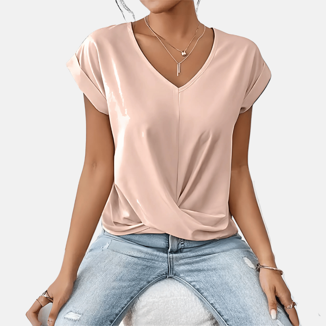 Blusa da donna con scollo a V e orlo drappeggiato