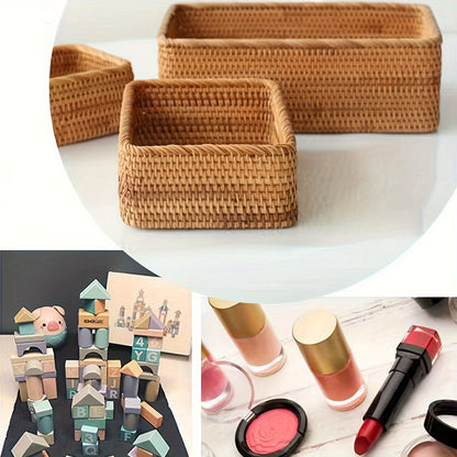 Handwoven Rattan Storage Basket for Table and Bathroom – Natural and Timeless Design