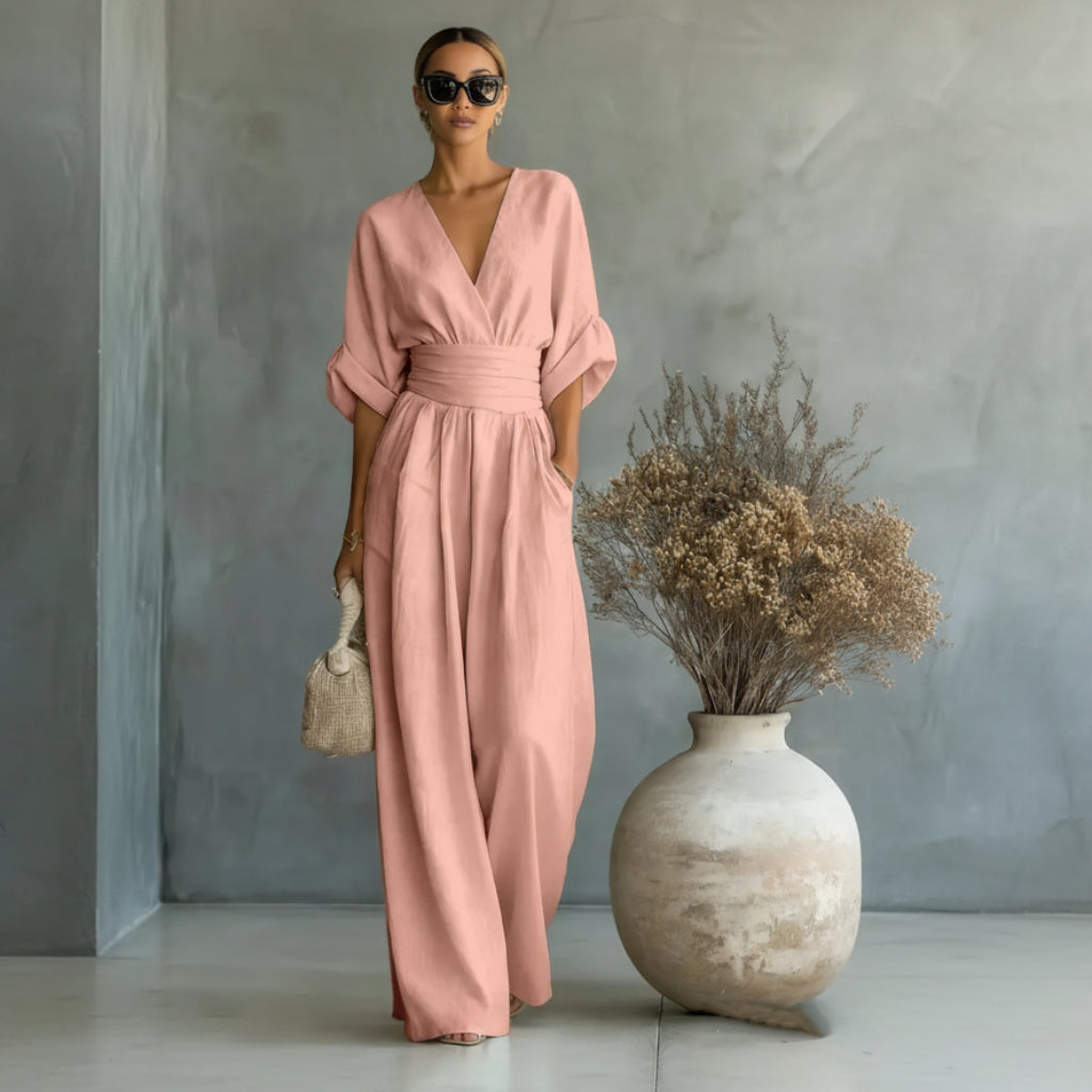 Summer Short-sleeved Jumpsuit V-neck