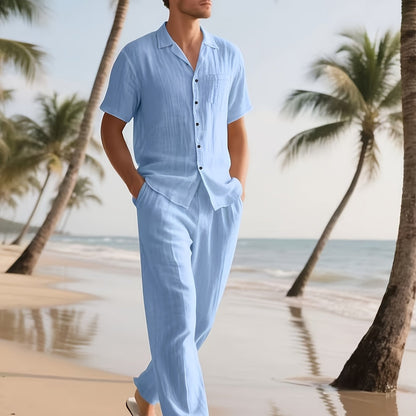Completo casual da uomo in lino – Comodo e leggero, con pantaloni lunghi e maniche corte