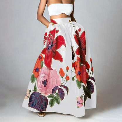 High-Waisted Skirt for Women with Floral Pattern