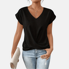 Ladies V-Neck Blouse with Draped Hem