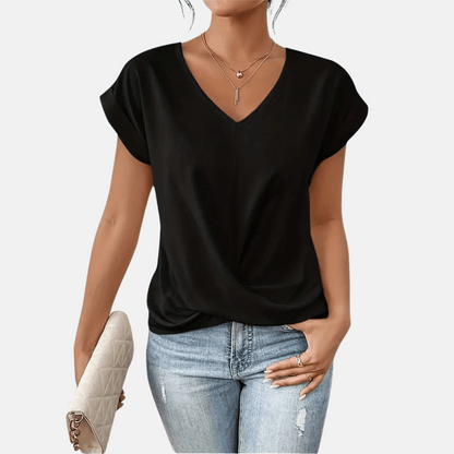Blusa da donna con scollo a V e orlo drappeggiato