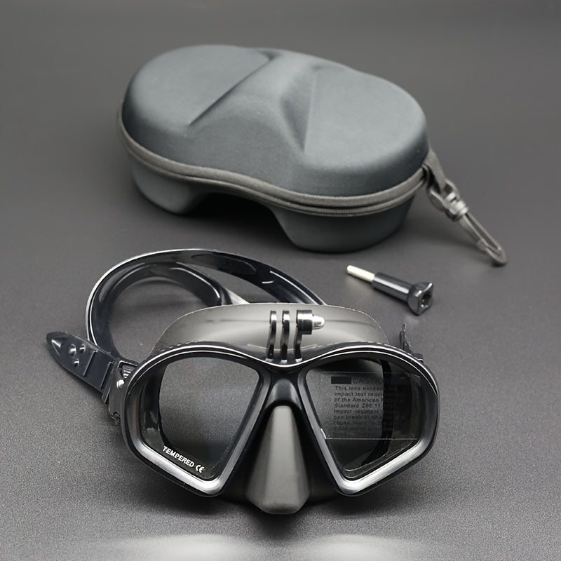 Tauchermaske aus gehärtetem Glas mit Aufbewahrungsbox - Tauchbrille mit Antibeschlagbeschichtung und Kamerahalterung