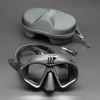 Tauchermaske aus gehärtetem Glas mit Aufbewahrungsbox - Tauchbrille mit Antibeschlagbeschichtung und Kamerahalterung