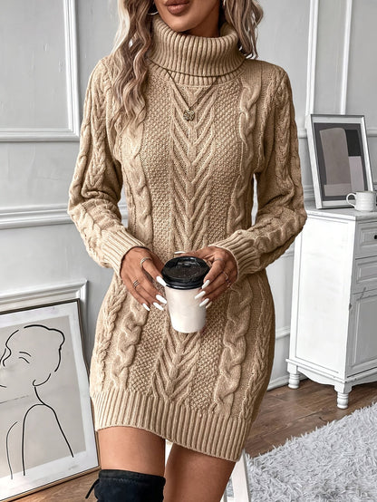 Chic Col Mini Sweater Dress for Women with Cable Pattern