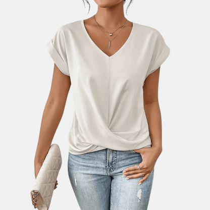 Blusa da donna con scollo a V e orlo drappeggiato