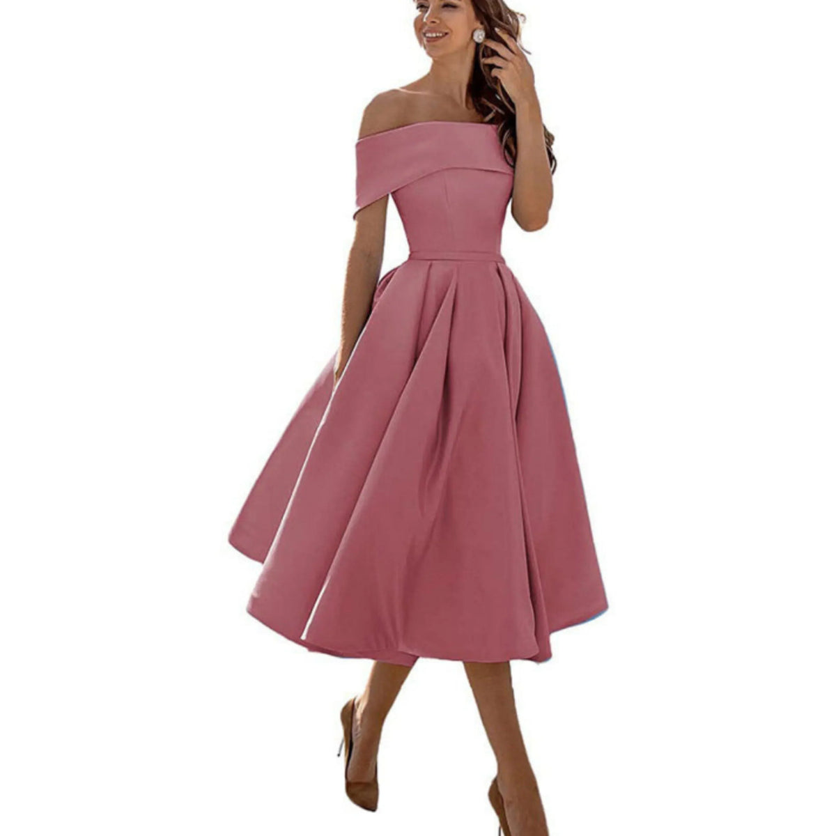 Off Shoulder Evening Dress for Women with Midi Skirt