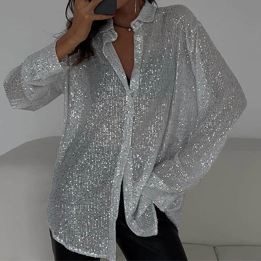 Transparente Partybluse mit Pailletten für Damen