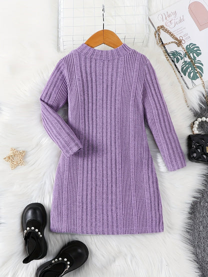 Girls' Long Casual Knitted Thermal Jumper with Round Neck for Winter - Jennida