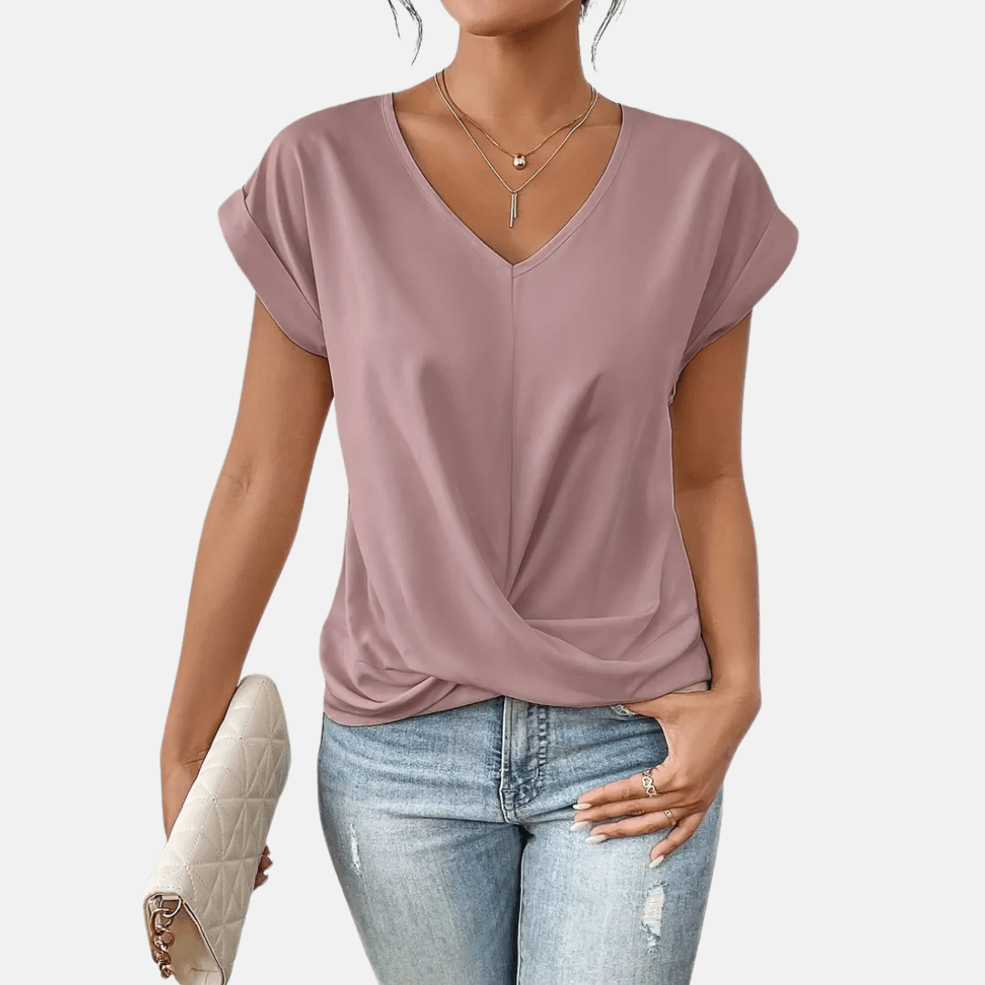 Blusa da donna con scollo a V e orlo drappeggiato