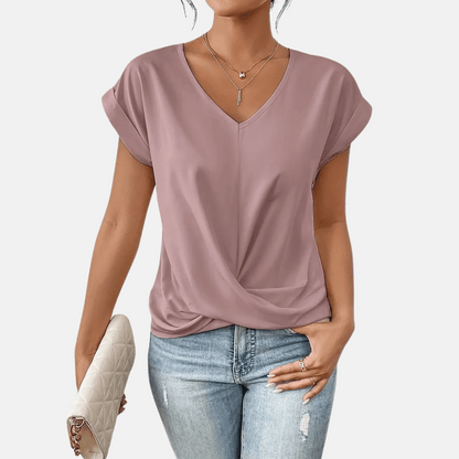 Blusa da donna con scollo a V e orlo drappeggiato