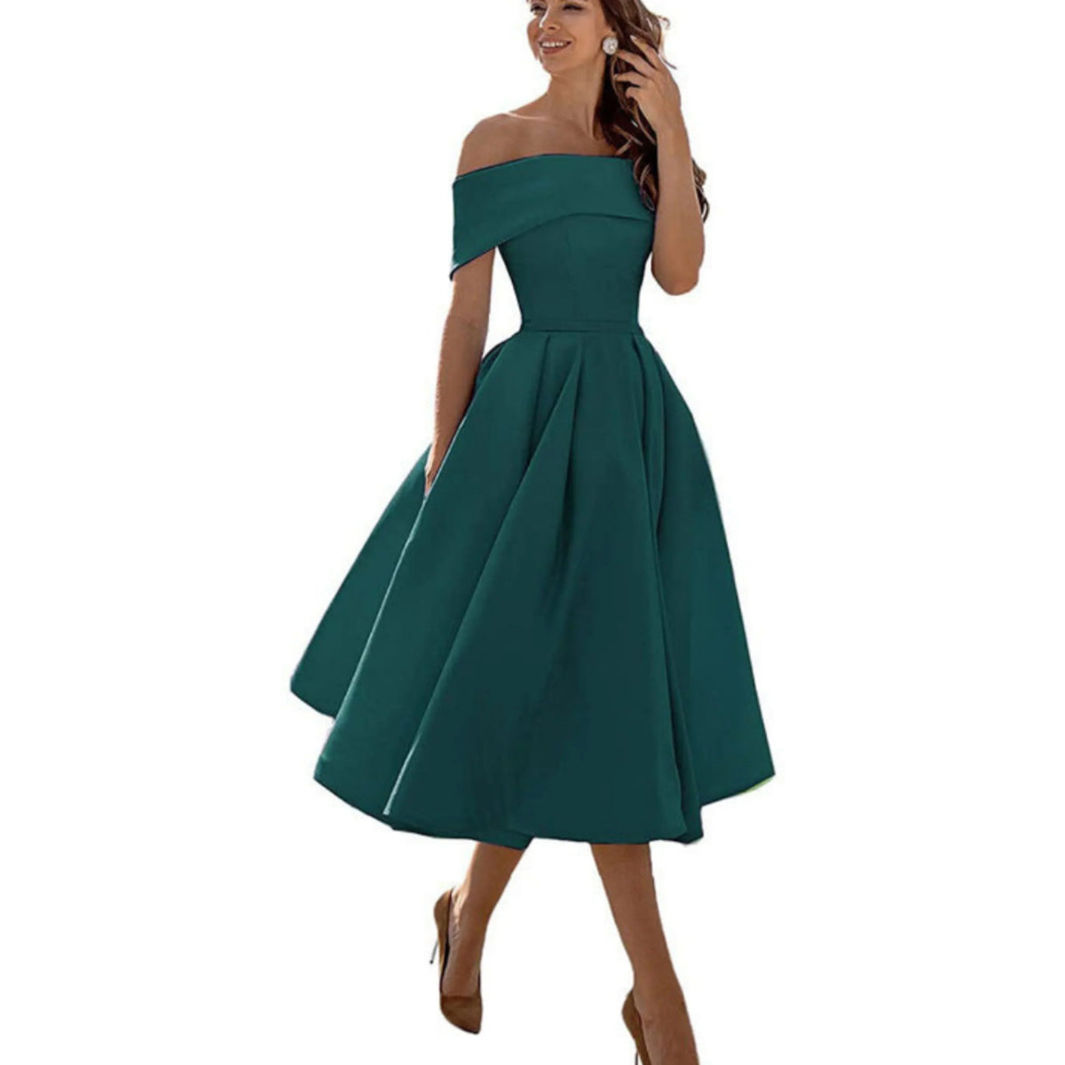 Off Shoulder Evening Dress for Women with Midi Skirt