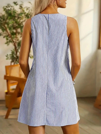 Sleeveless Striped Dress with Pockets and Round Neck - Vera