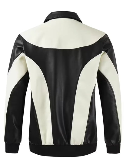 Leather jackets with colour block pattern