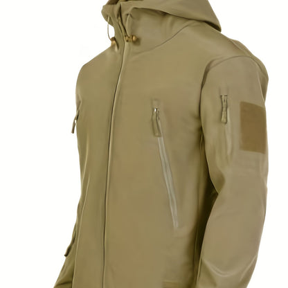 Chaqueta softshell para hombre para actividades al aire libre, con capucha y forro cálido cortavientos