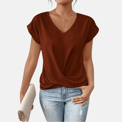 Blusa da donna con scollo a V e orlo drappeggiato