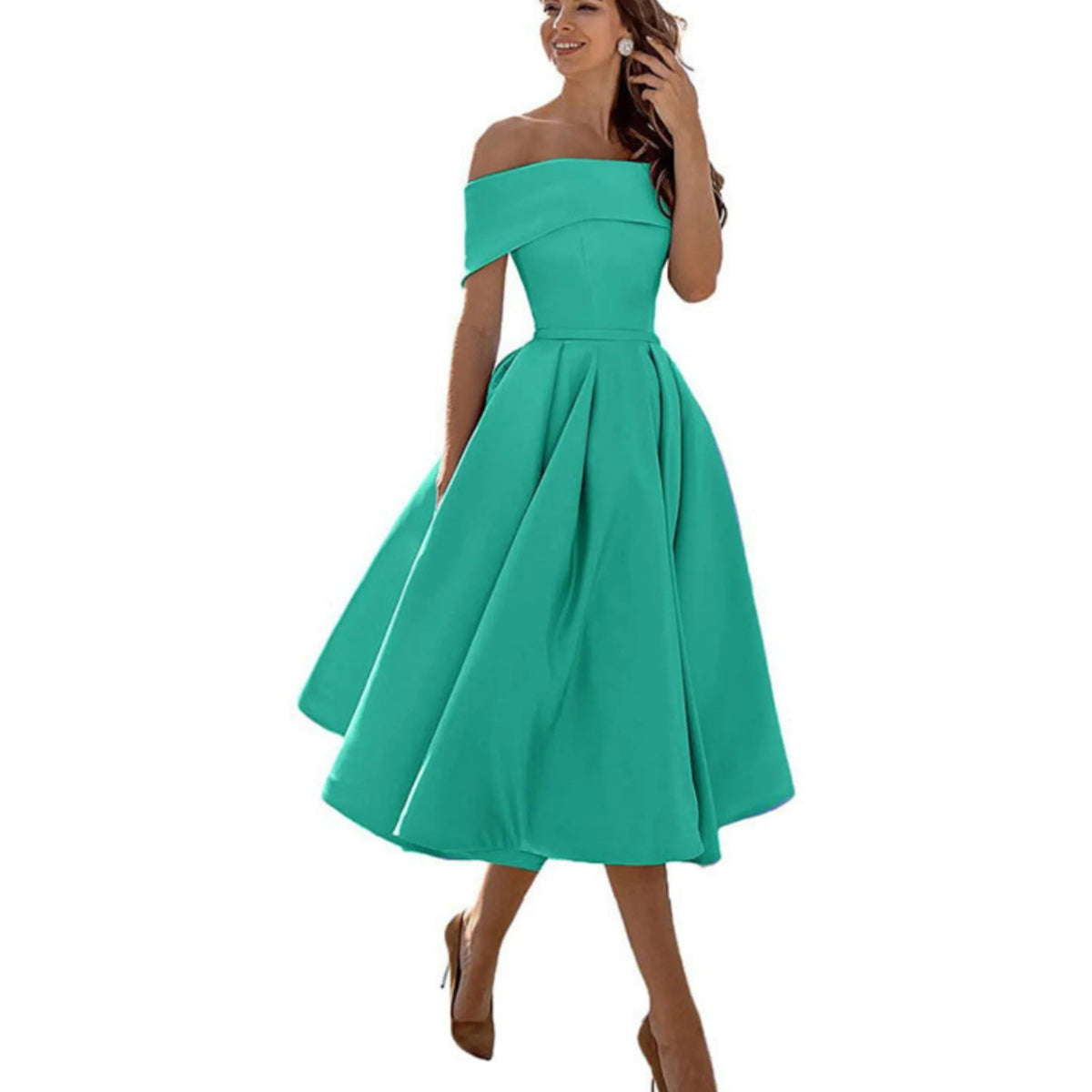 Off Shoulder Evening Dress for Women with Midi Skirt