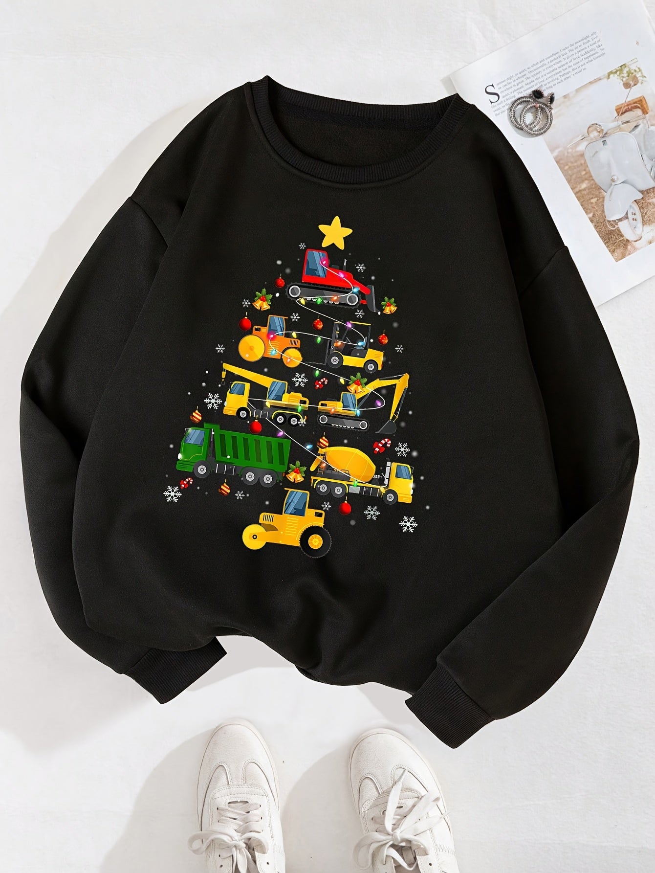 Christmas Tree Graphic Print Boys Warm Fleece Sweatshirt - Sebastian