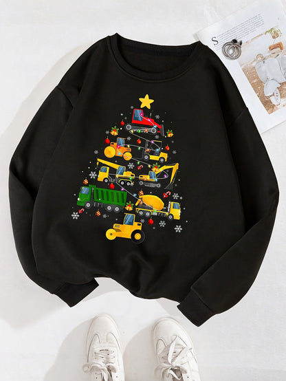 Christmas Tree Graphic Print Boys Warm Fleece Sweatshirt - Sebastian