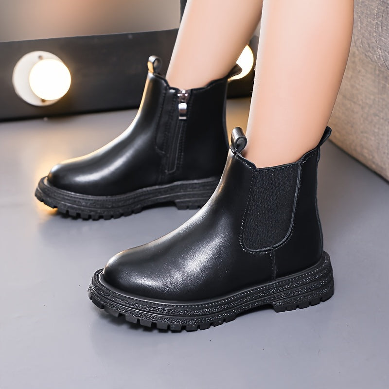 Vintage-robuste Stiefeletten mit Reißverschluss für Mädchen – Eisblau