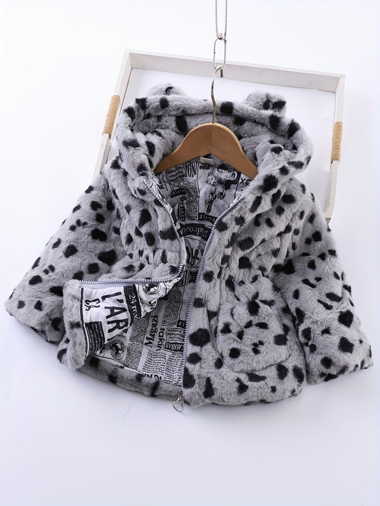 Chaqueta con capucha de forro polar con estampado de leopardo para niñas en invierno - Reina