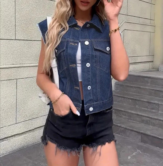 Chaleco vaquero sin mangas para mujer con bolsillos - Hedwig
