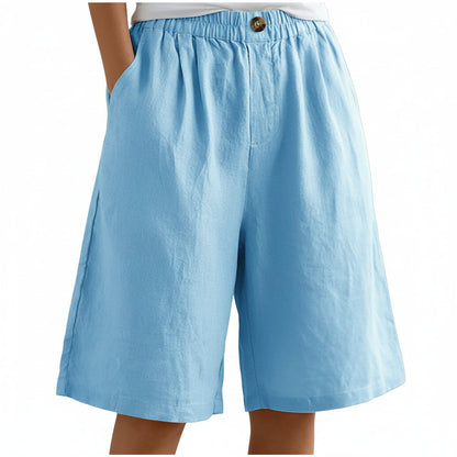 Shorts corti da donna in cotone e lino — Shorts estivi larghi a vita alta