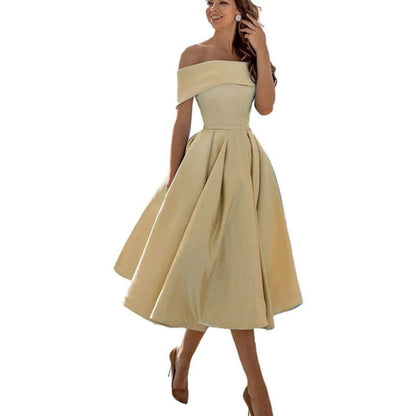 Off Shoulder Evening Dress for Women with Midi Skirt