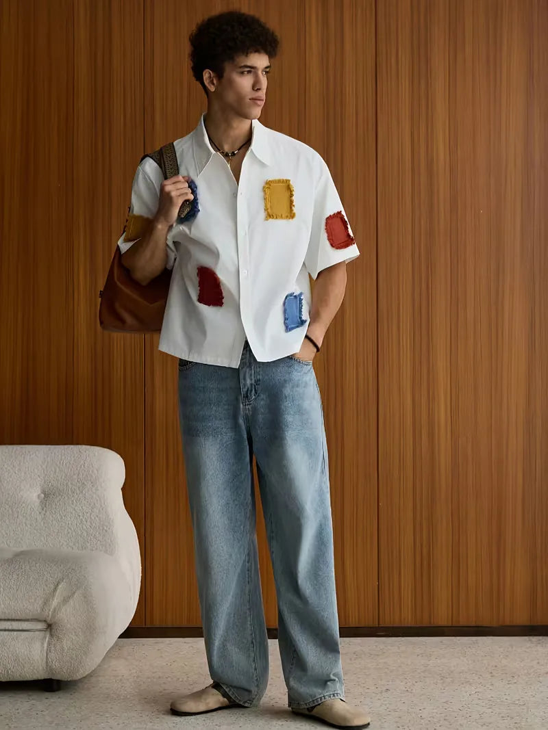 Chemise à manches courtes avec patchwork