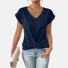 Ladies V-Neck Blouse with Draped Hem