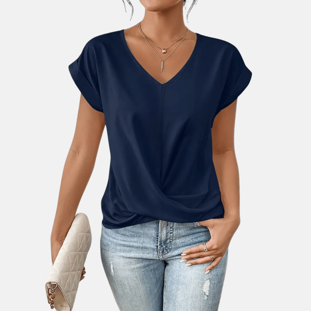 Blusa da donna con scollo a V e orlo drappeggiato