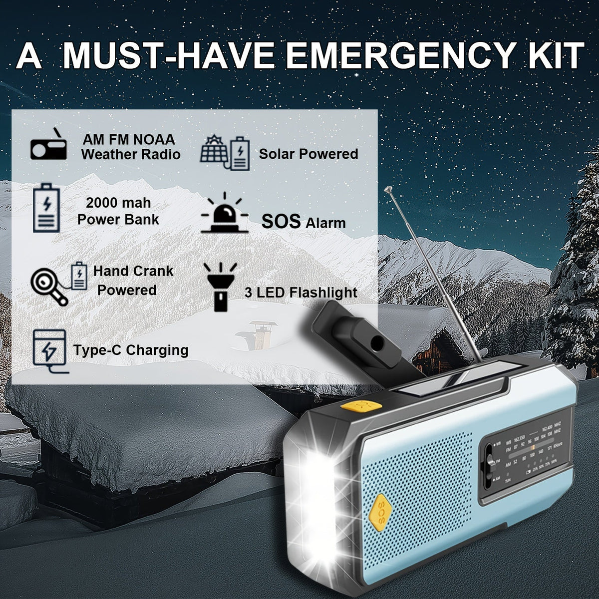 Daykit Portable AM/FM Radio – With Solar Panel and Torch