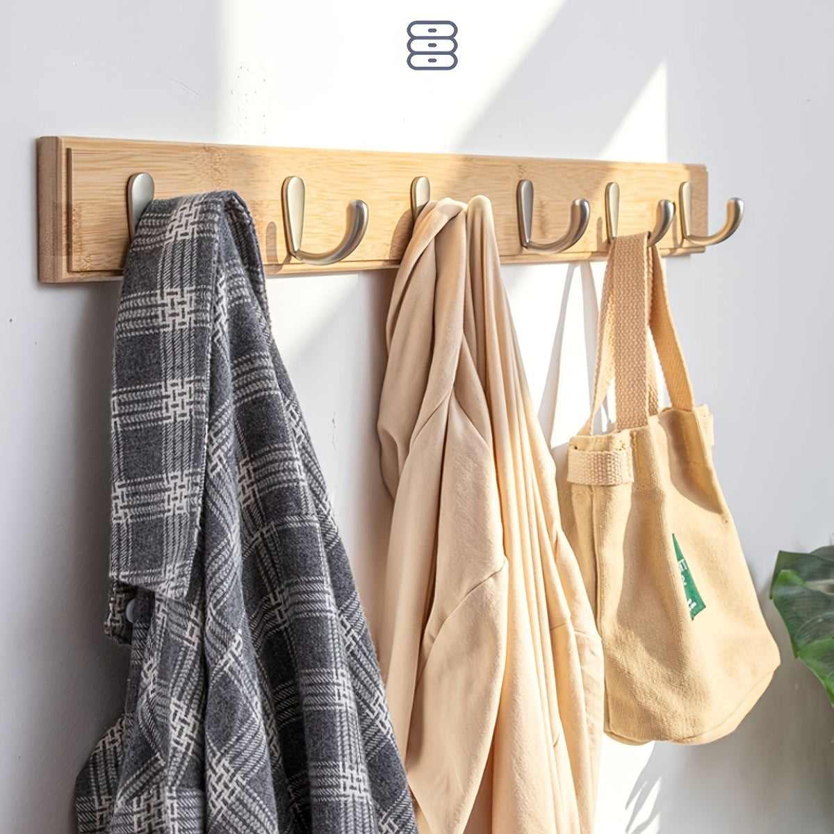 Bamboo Wall Coat Rack with Metal Hooks – Space-Saving Coat Rack without Drilling