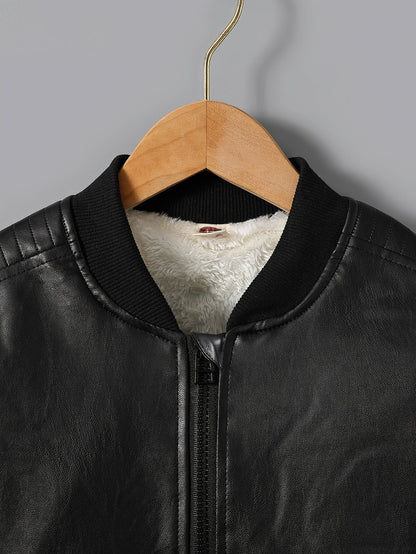 Faux leather boys' jacket with fleece lining - Cholo